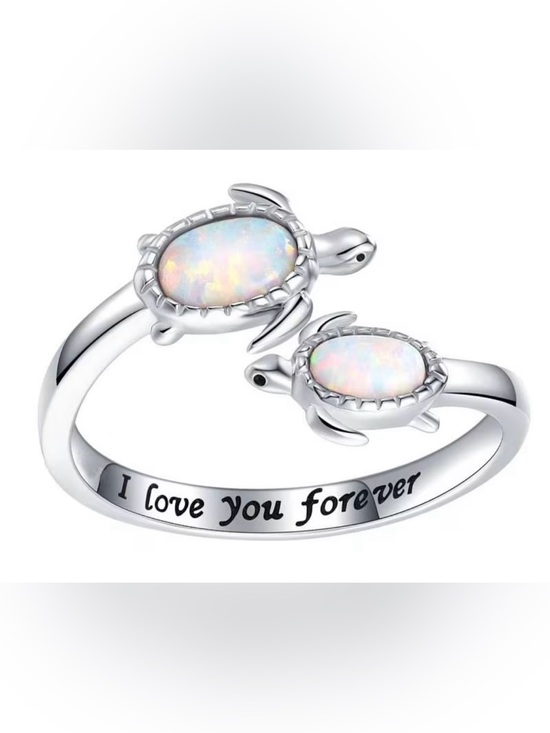 Jewelry - Opal Turtle Open Ring - Silver Tone - I Love You Forever